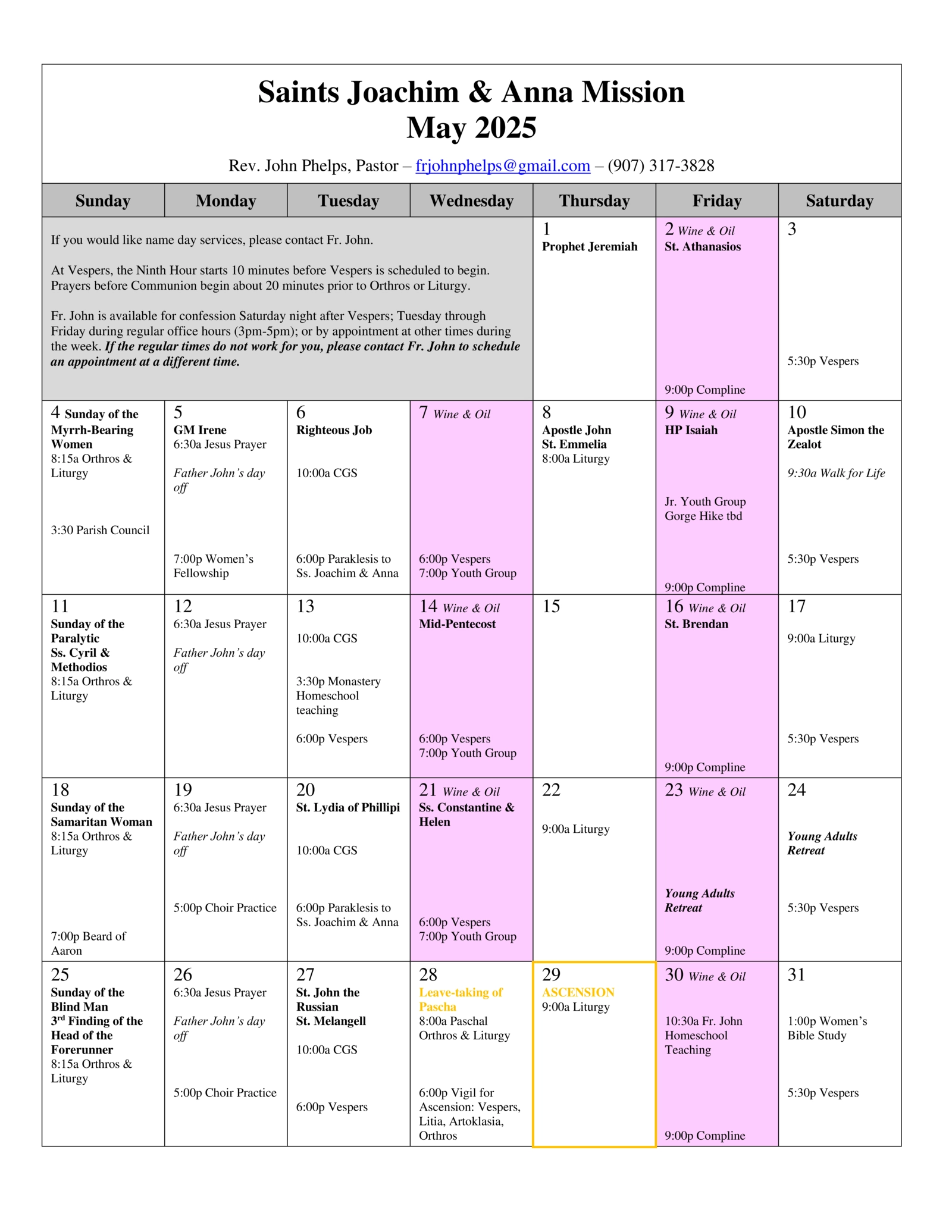 May 2025 calendar