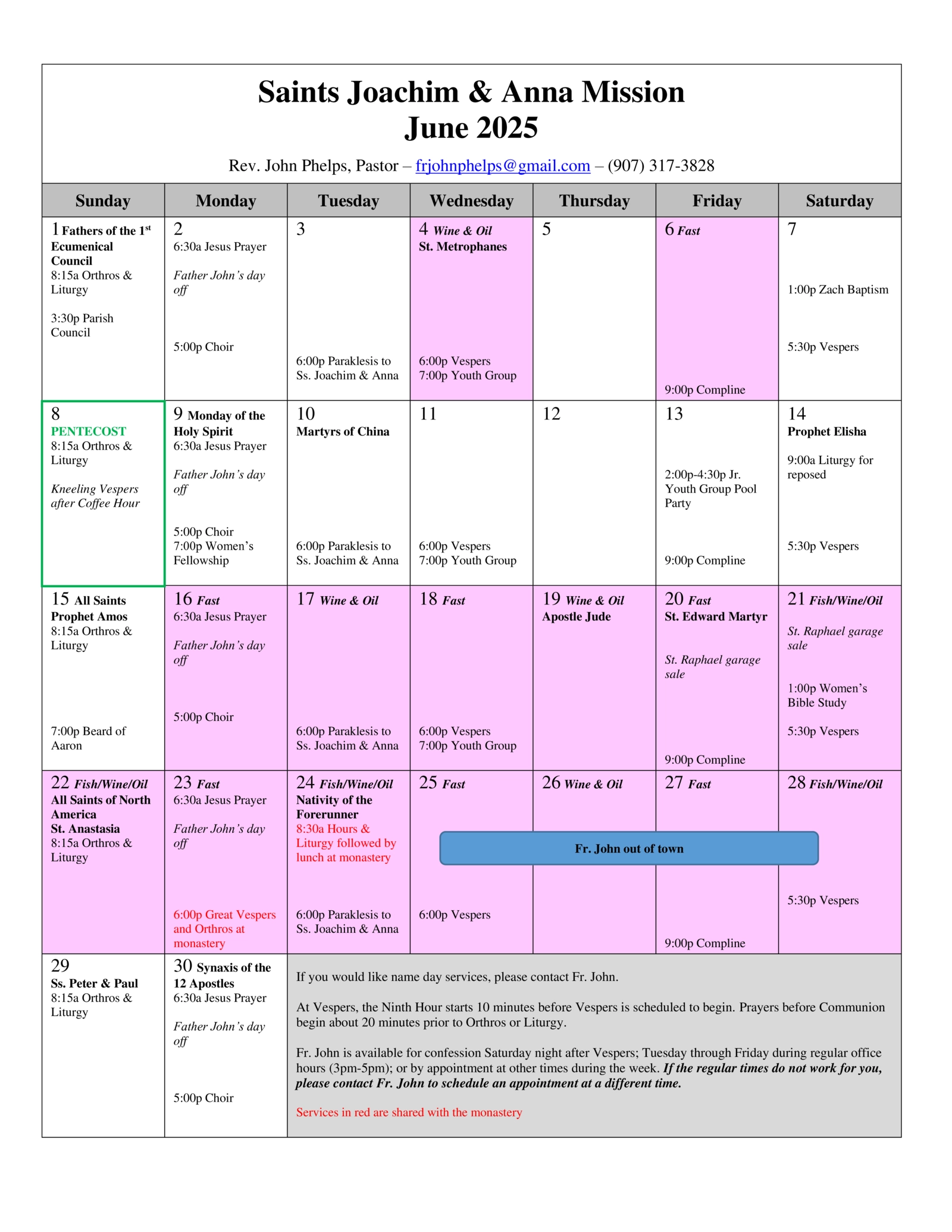 June 2025 calendar